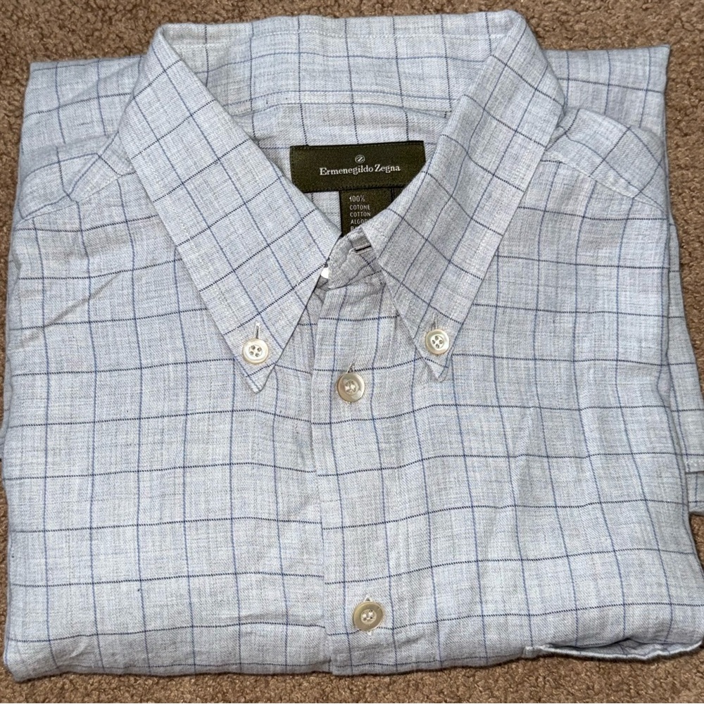 Ermenegildo Zegna Shirt Mens Large Button Down Plaid Long Sleeve Made in Italy